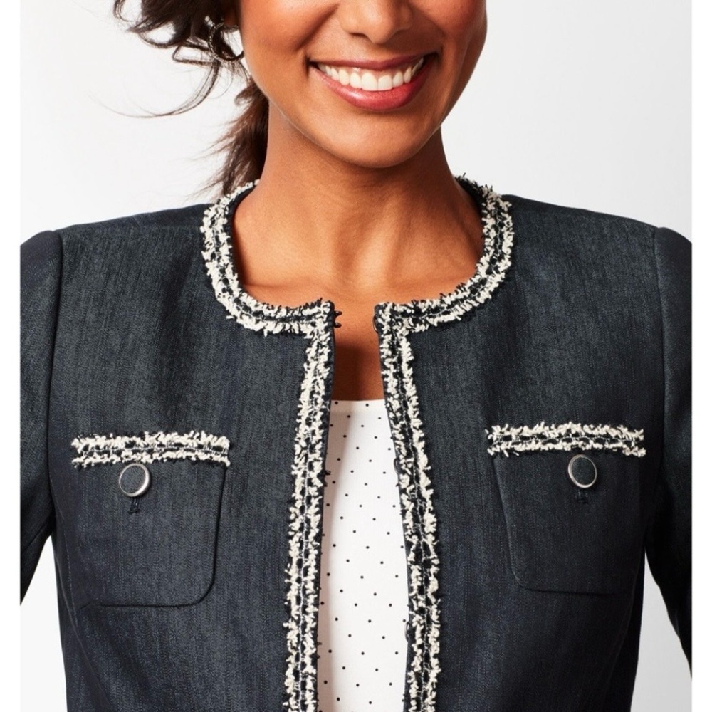Talbots tweed fringe jacket